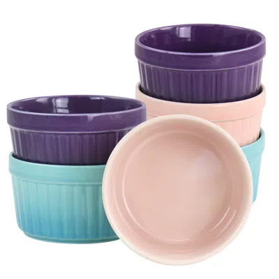 Crock-pot Thornburg 6 Piece 12 Ounce Round Stoneware Ramekin Set In Pastel Assorted Colors In Multi
