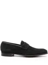 Crockett & Jones Almond-toe Suede Loafers In Blue