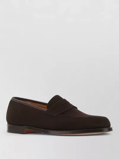 Crockett & Jones Boston Loafers Almond Toe Suede Penny Strap In Burgundy