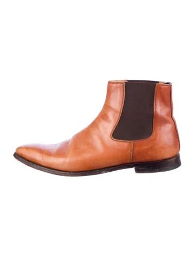 Pre-owned Crockett & Jones Leather Grosgrain Trim Chelsea Boots In Brown