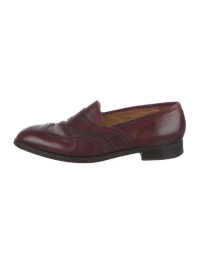 Pre-owned Crockett & Jones Leather Lasercut Accents Dress Loafers In Burgundy