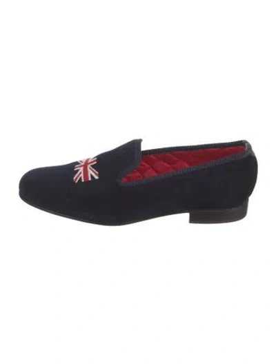 Pre-owned Crockett & Jones Velvet Embroidered Accent Loafers In Blue