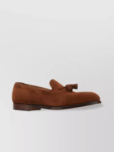 Crockett & Jones Suede Loafers With Tassel Detail And Almond Toe In Brown