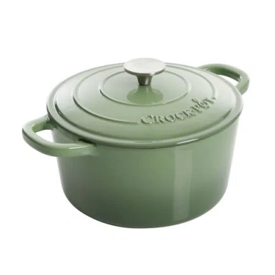 Crock-pot Crockpot Artisan 5-quart Round Enameled Cast Iron Dutch Oven With Lid In Green