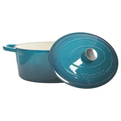 Crock-pot Artisan 7 Qt. Cast Iron Oval Dutch Oven In Teal Ombre