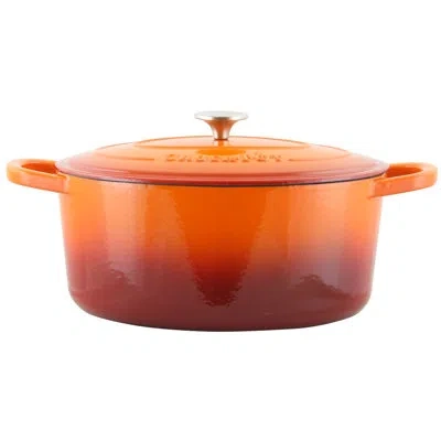 Crock-pot Artisan 7 Qt. Non-stick Cast Iron Oval Dutch Oven In Sunset Orange
