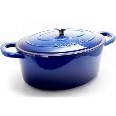 Crock-pot Artisan 7 Qt. Non-stick Cast Iron Oval Dutch Oven With Lid In Blue