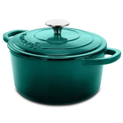 Crock-pot Artisan Cast Iron Round Enameled Casserole With Lid In Teal