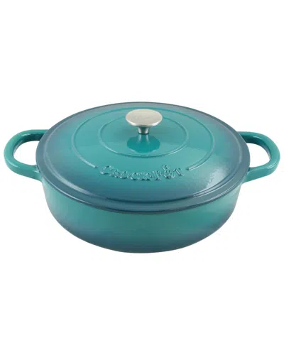 Crock-pot Crockpot Artisan Enameled Cast Iron 5qt Round Braiser Pan With Self Basting Lid In Teal