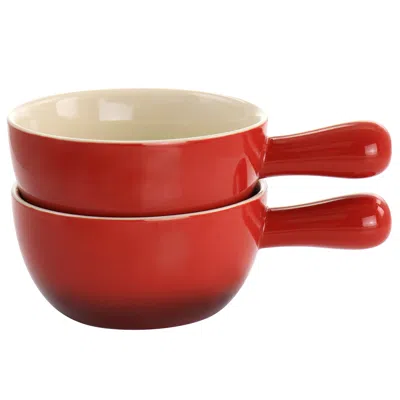 Crock-pot Crock Pot 2 Piece Stoneware 22oz Soup Bowl Set With Long Handle In Gradient Red