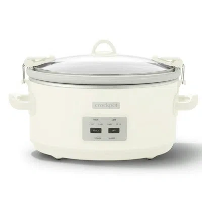 Crock-pot Crock Pot 7 Quart Oval Electric Programmable Slow Cooker With Thermal Bag In Oatmilk Cream In White