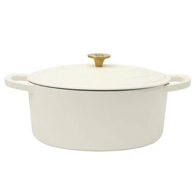 Crock-pot Crock Pot Artisan 7 Quart Oval Enameled Cast Iron Dutch Oven In Linen With Gold Handle In Ivory