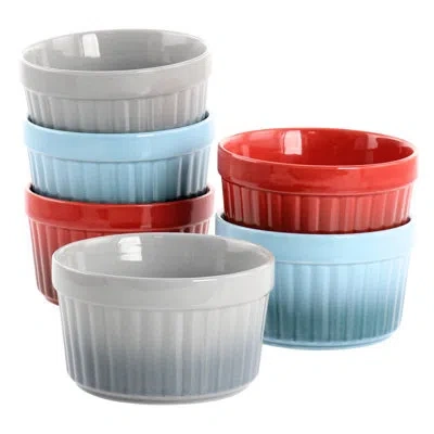 Crock-pot Round Stoneware 6 Piece Ramekin Bakeware Set In Blue;gray;red