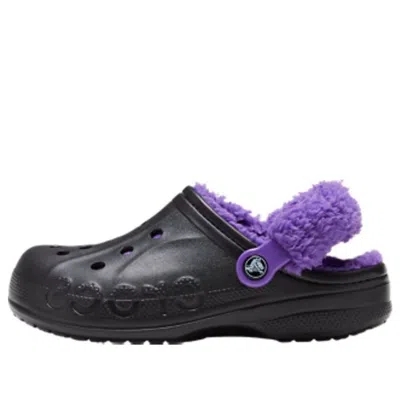 Crocs Baya Lined Fuzz Strap Clogs 'black Purple'