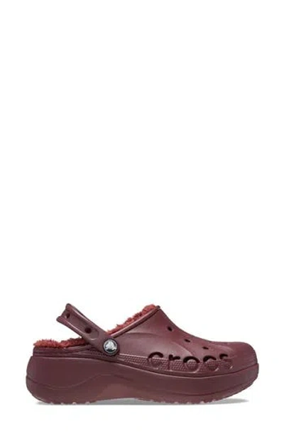 Crocs Baya Platform Faux Fur Lined Clog In Burgundy