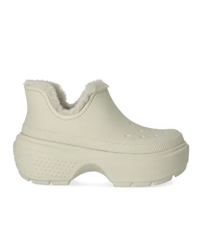 Crocs White Croslite Boot In Beige