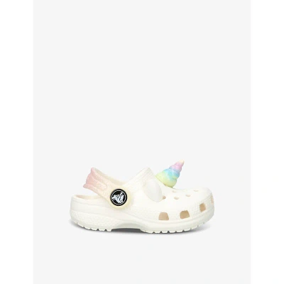 Crocs Kids' Rainbow Unicorn-embellished Rubber Clogs In White/comb