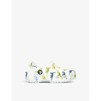 Crocs Kids' Classic Dinosaur-print Rubber Clogs In White/oth