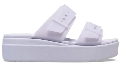 Crocs Brooklyn Buckle Frosted Low Wedge In Purple Moon