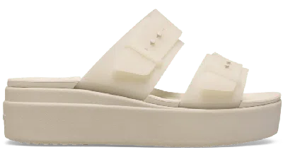 Crocs Brooklyn Buckle Frosted Low Wedge In Sandstone