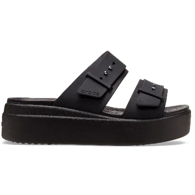 Crocs Brooklyn Buckle Low Wedge Sandal In Black