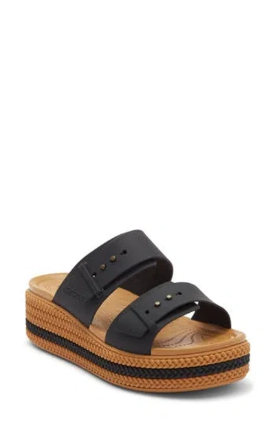 Crocs Brooklyn Buckle Wedge Slide Sandal In Black