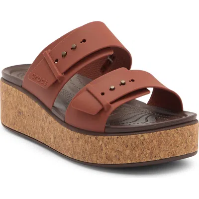 Crocs Brooklyn Buckle Wedge Slide Sandal In Brown