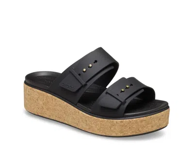 Crocs Brooklyn Cork Buckle Wedge Sandal In Black