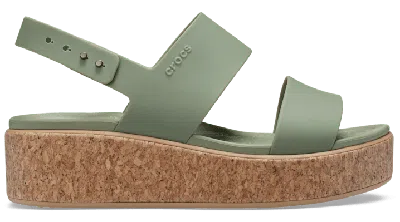 Crocs Brooklyn Cork Low Wedge In Green