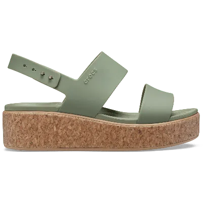 Crocs Brooklyn Low Wedge Cork Sandal In Green