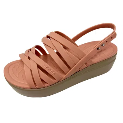 Crocs Brooklyn Strappy Low Wedge Pale Blush 206751 Women's In Brown