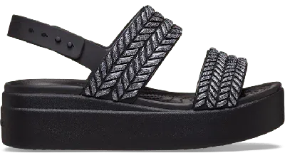 Crocs Brooklyn Woven Sparkle Low Wedge In Black