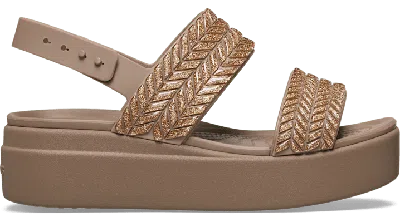 Crocs Brooklyn Woven Sparkle Low Wedge In Brown