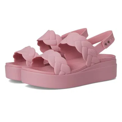 Crocs Brooklyn Woven Upper Low Wedge 40284-77143 Womenspink Sandals Gbo2878 In Pink