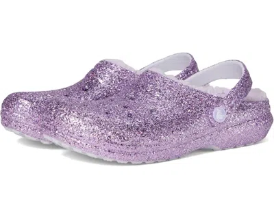 Crocs Classic Lined Glitter Clog (toddler) Kid's Shoes Purple Moon : 4 Toddler M, Synthetic In Pink