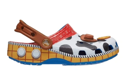 Pre-owned Crocs Classic Clog Toy Story Woody In Brown/blue