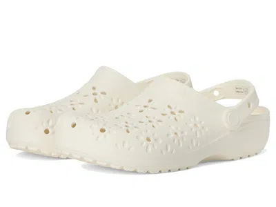 Crocs Classic Clogs With Floral Cut Out Design Slippers Chalk : In Gray