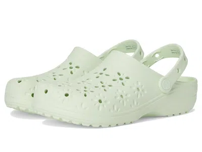 Crocs Classic Clogs With Floral Cut Out Design Slippers Jade Tint : In Green