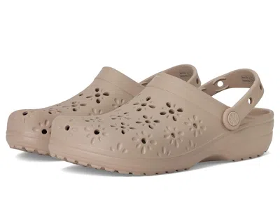 Crocs Classic Clogs With Floral Cut Out Design Slippers Taupe : In Brown