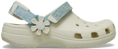 Crocs | Kids | Classic Denim Flower Adjustable Backstrap | Clogs | Summit White | J6