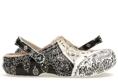 Pre-owned Crocs Classic Fleece Lined Clog Bandana Black White Chai Sneakers In Chain