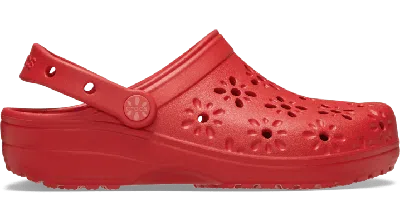 Crocs Classic Floral Cut-out Clog In Cherry Red