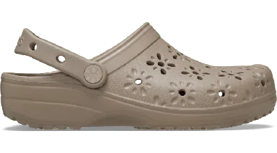 Crocs Classic Floral Cut-out Clog In Taupe