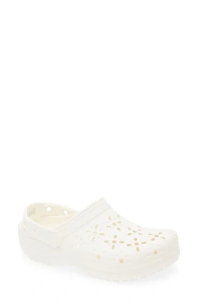 Crocs Classic Floral Cutout Clog In Chalk