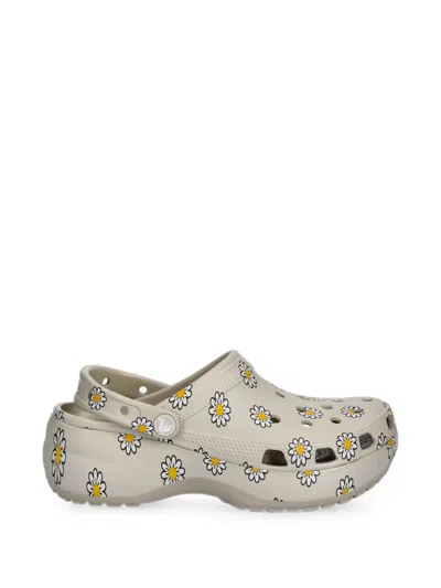 Crocs Classic Floral Platform Clogs In Gray
