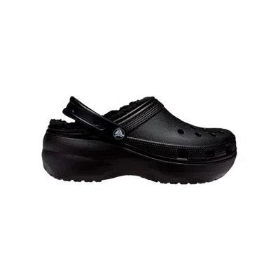 Crocs Classic Fuzz Lined Platform Clogs Black 207938-001 Women's