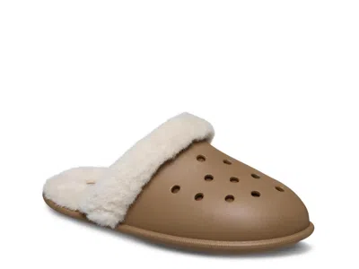 Crocs Classic Fuzz Scuff Slipper In Brown