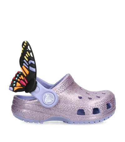 Crocs Kids' Classic Glitter Butterfly Clogs In Purple