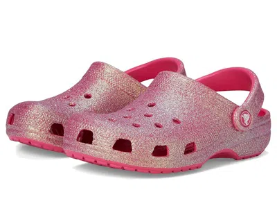 Crocs Classic Glitter Clogs (little Kid/big Kid) Kid's Shoes Dragon Fruit : 5 Big Kid M, Synthetic/eva In Pink