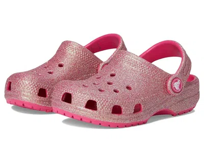 Crocs Classic Glitter Clogs (little Kid/big Kid) Kid's Shoes Dragon Fruit : 5 Big Kid M, Synthetic/eva In Pink